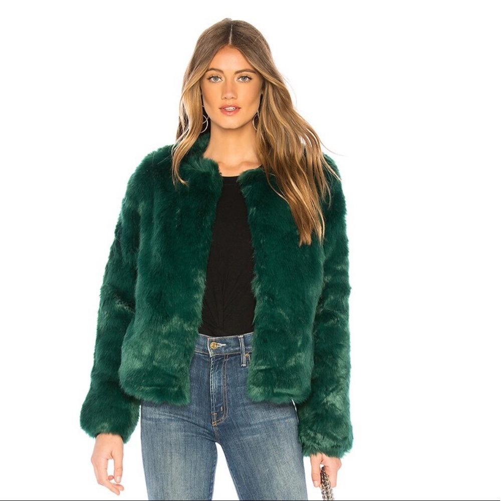 Lovers + Friends NYC Faux Fur Jacket - Color Jade